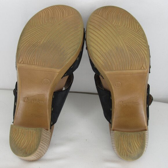 Dansko Black Leather Two Strap Studded Slide Heel Sandal 3" Women's 37 7 - Picture 7 of 9